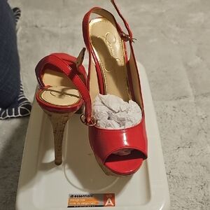 NWOB Jessica Simpson Vibrant Red Peep-Toe Heels 5 Inch